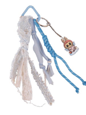 Labubu blue-green color woven ribbon pendant