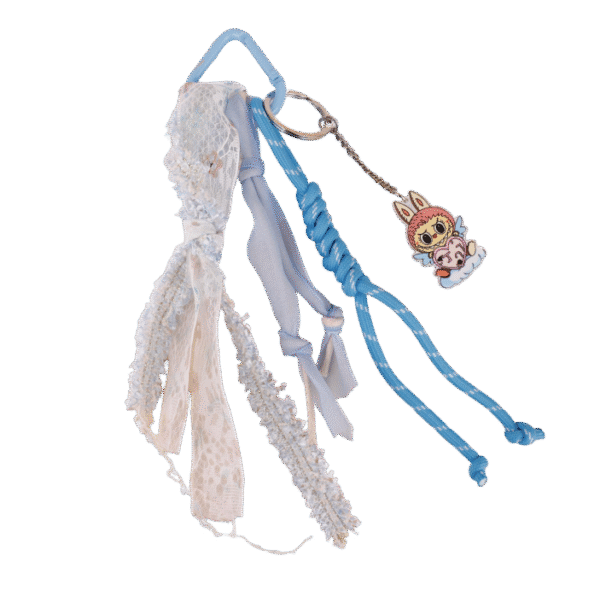 Labubu blue-green color woven ribbon pendant