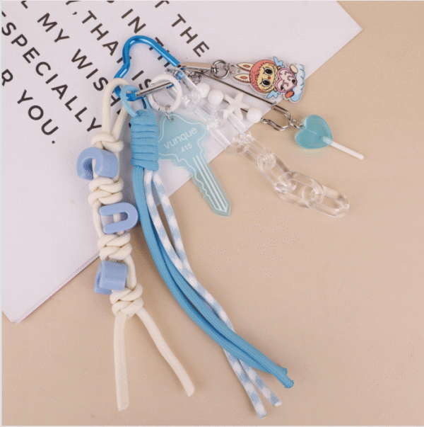 Labubu blue-green color woven ribbon pendant