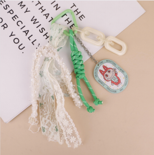 Labubu blue-green color woven ribbon pendant