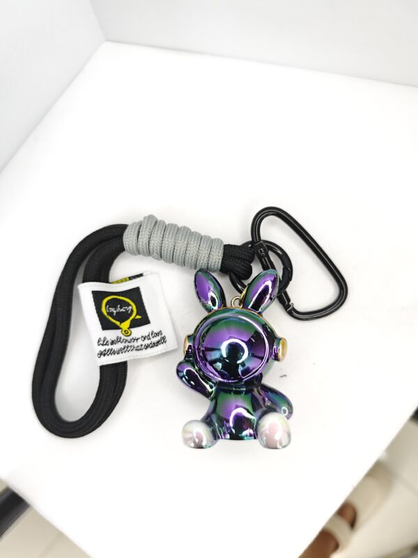 Electroplated iridescent space rabbit pendant