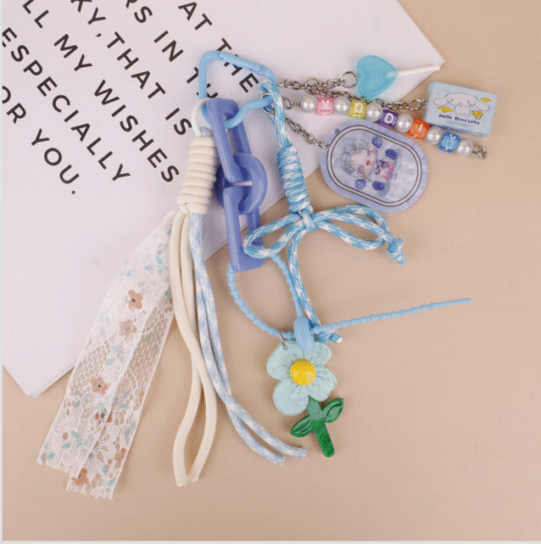 Labubu blue-green color woven ribbon pendant