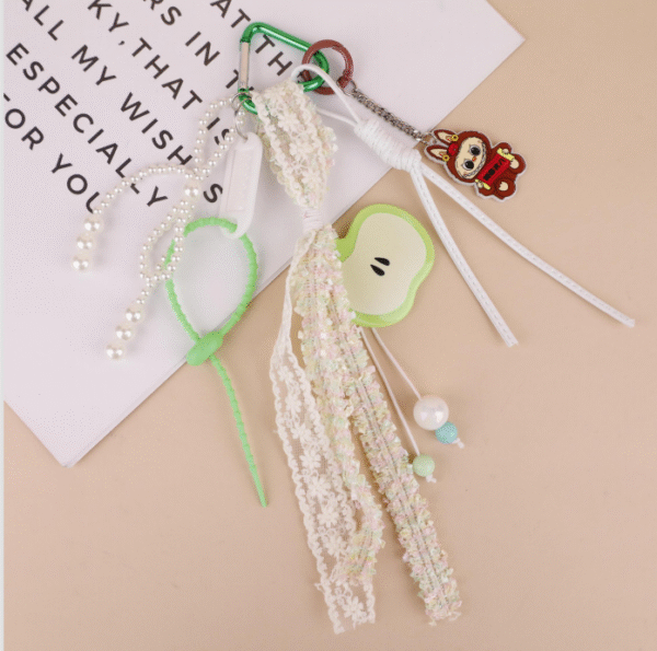 Labubu blue-green color woven ribbon pendant