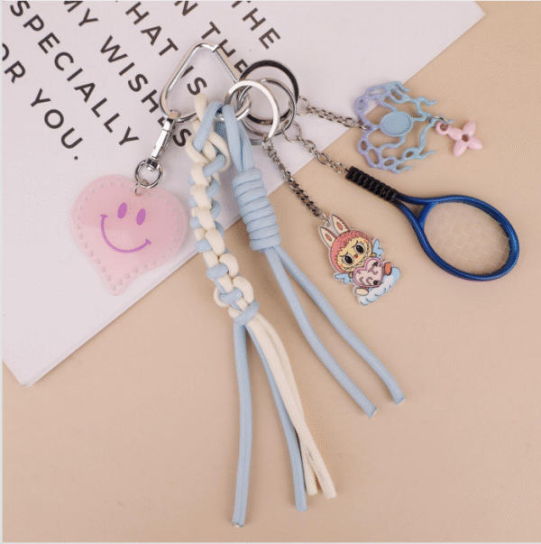 Labubu blue-green color woven ribbon pendant