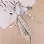 Labubu blue-green color woven ribbon pendant