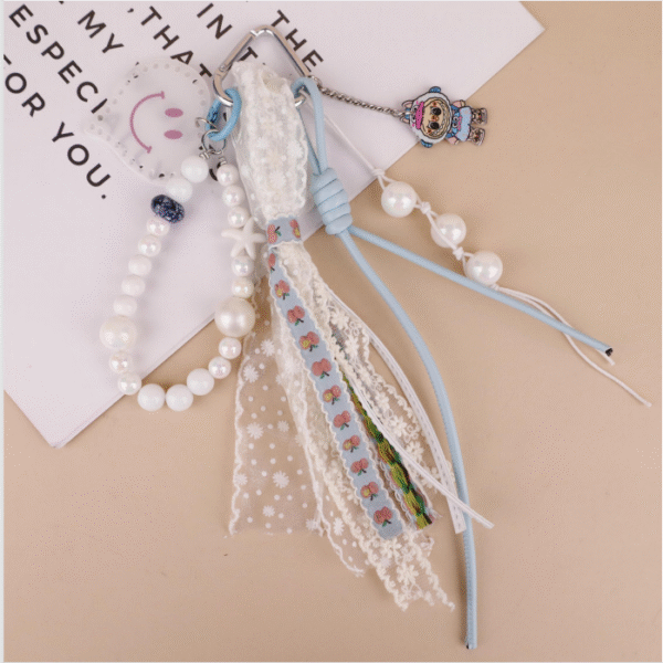 Labubu blue-green color woven ribbon pendant